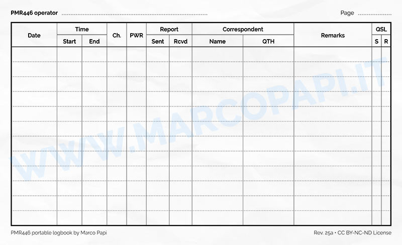 Anteprima delle pagine interne del logbook PMR446